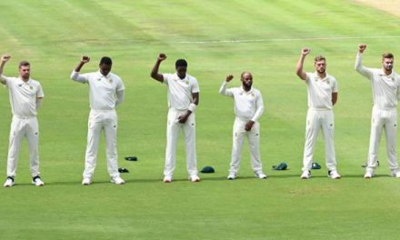 South Africa players raise fists before first Test against Sri Lanka